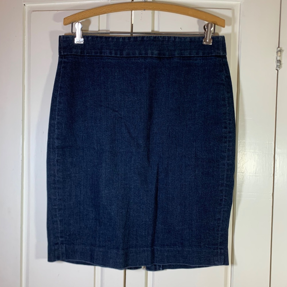 J.Crew Womens Dark Wash Denim Pencil Skirt Stretch Back Zip Blue 23279 Size 6